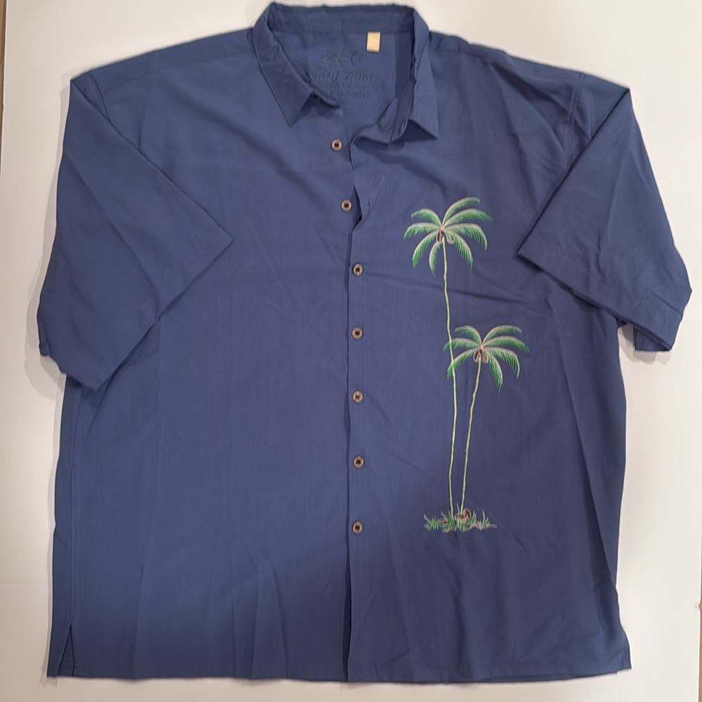 Hawaiian Blue Button Down Casual Shirt with Palm Tree Design Size 3XL